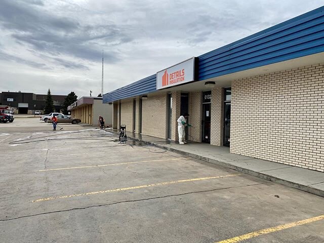 Spring cleaning at our building, getting ready to update the exterior with very durable, medium grey elastomeric coating on the cinderblock. Then we&rsquo;ll spray the front brick, update the front cladding, lighting and signage.