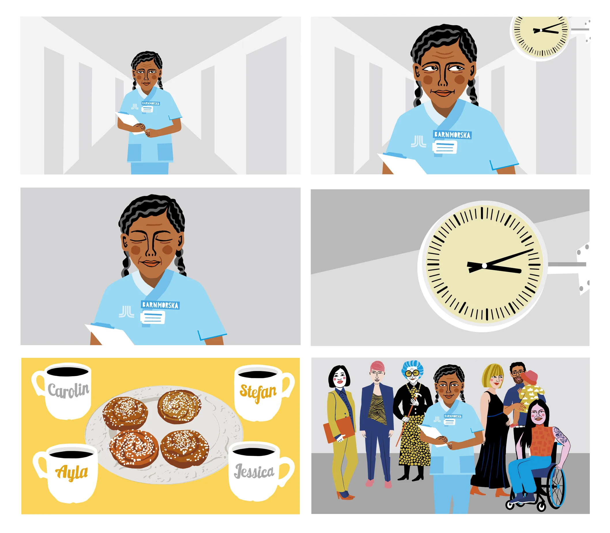 Character illustration for 4 animations on equal healthcare together with Delta Studios and animator Thomas Samsioe.
