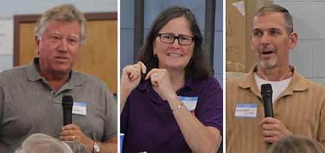 (left to right): Mike Smith, Warehouse Manager Greenfield Industries; Carol Davis, Graphic Designer, Blue Mountain of Seneca; Eric Rothell, Owner, Blue Mountain of Seneca, present to industry representatives at VR’s Oconee Area Office.
