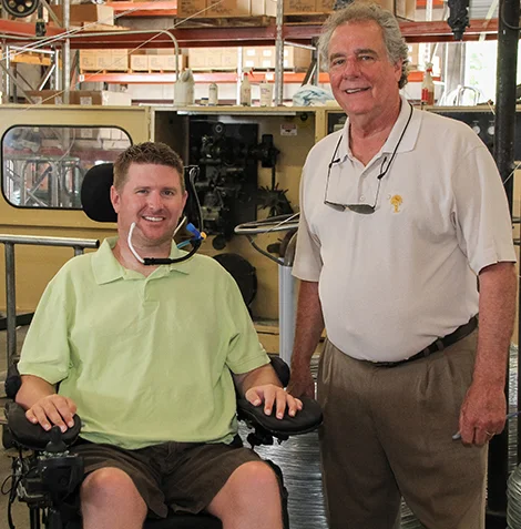 Business networking brought VR client Brian Denny (left) to the attention of business owner Charley Weston. VR’s assistance and teamwork led to Denny’s employment at Guardian Fence Suppliers as a sales manager.