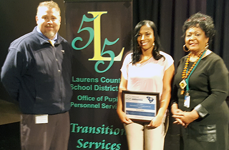 (left to right): Chad Ulmer, Laurens Area Supervisor; Nitoya Evans, Transition Counselor; Carolyn Shortt, District Transition Coordinator for Laurens County.