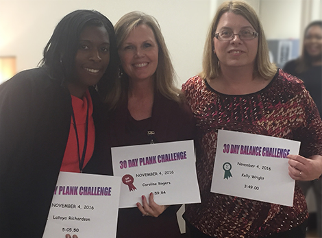 (left to right): Balance Challenge winners: Latoya Richardson, Caroline Rogers, Kelly Wright.