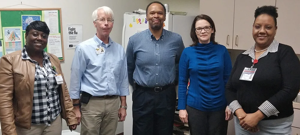 (left to right): Katrina Hicks, Marlboro Area Job Coach; Wayne Osborne, Staffing Recruiter, Perdue Farms of Rockingham, NC; James Roberts, Staffing Recruiter, Perdue Farms of Dillon; Karen Coble, Mega Force Area Manager; Tillette Scott, Marlboro Area Supervisor.