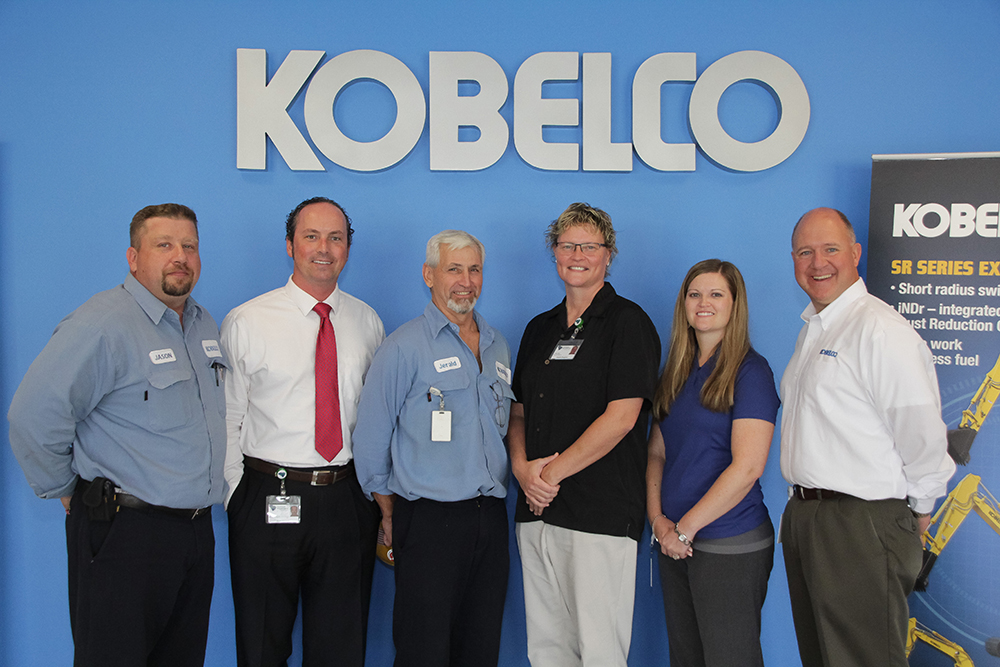(left to right): Jason Martel, Production Fabrication Supervisor, Kobelco; Ryan Skinner, Business Development Specialist; Jerald Grimes, Welder, Kobelco; Amelia England, Employment Coach; Linsey Cooke, Environmental Health and Safety/HR Specialist, Kobelco; Eric Holland, Human Resources Manager, Kobelco.
