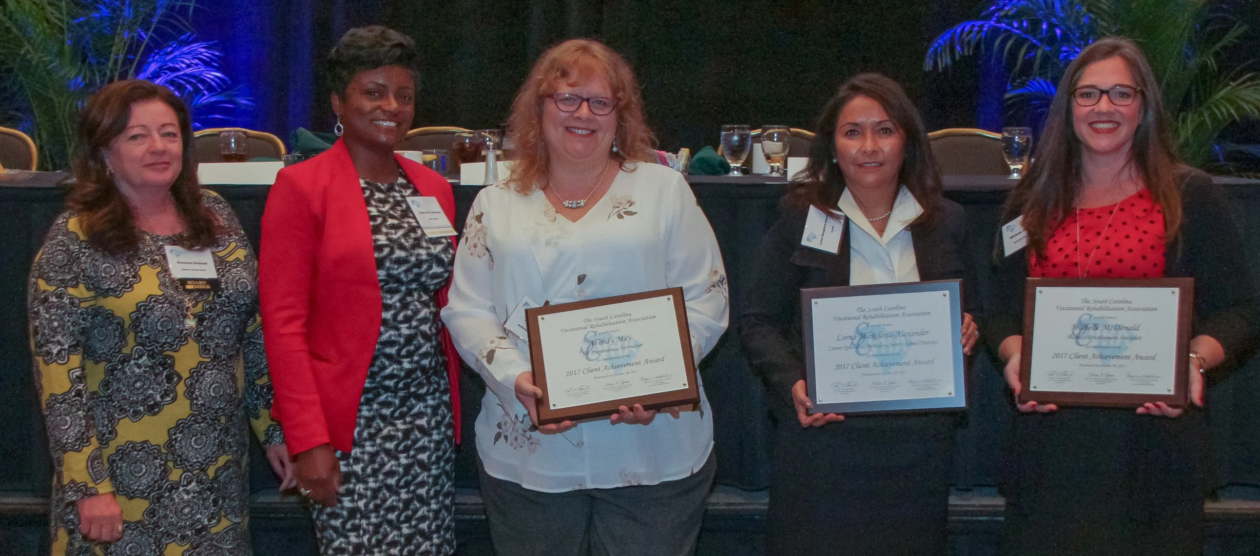 (left to right) Dr. Roxzanne Breland (right), Chair of the SC State Agency of Vocational Rehabilitation; Felicia Johnson, VR Interim Commissioner; Wendy May, Job Preparedness Instructor; Lorna Manglona-Alexander, Career Specialist, Berkeley County School District (former VR Counselor); Michelle McDonald, Business Services Coordinator.