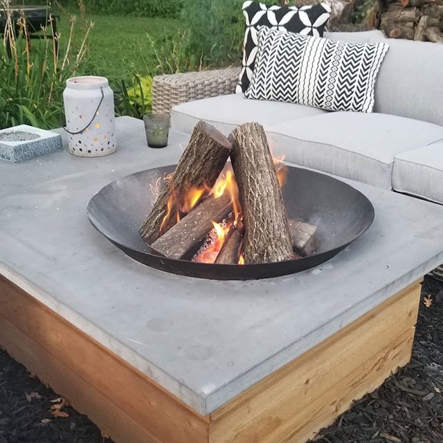 I had an idea for the design of this table after seeing a gas concrete firepit table online....it lacked something for me &amp; I love the idea of a real fire. I asked my boyfriend if what I wanted was possible &amp; he said he could make it happen. 
