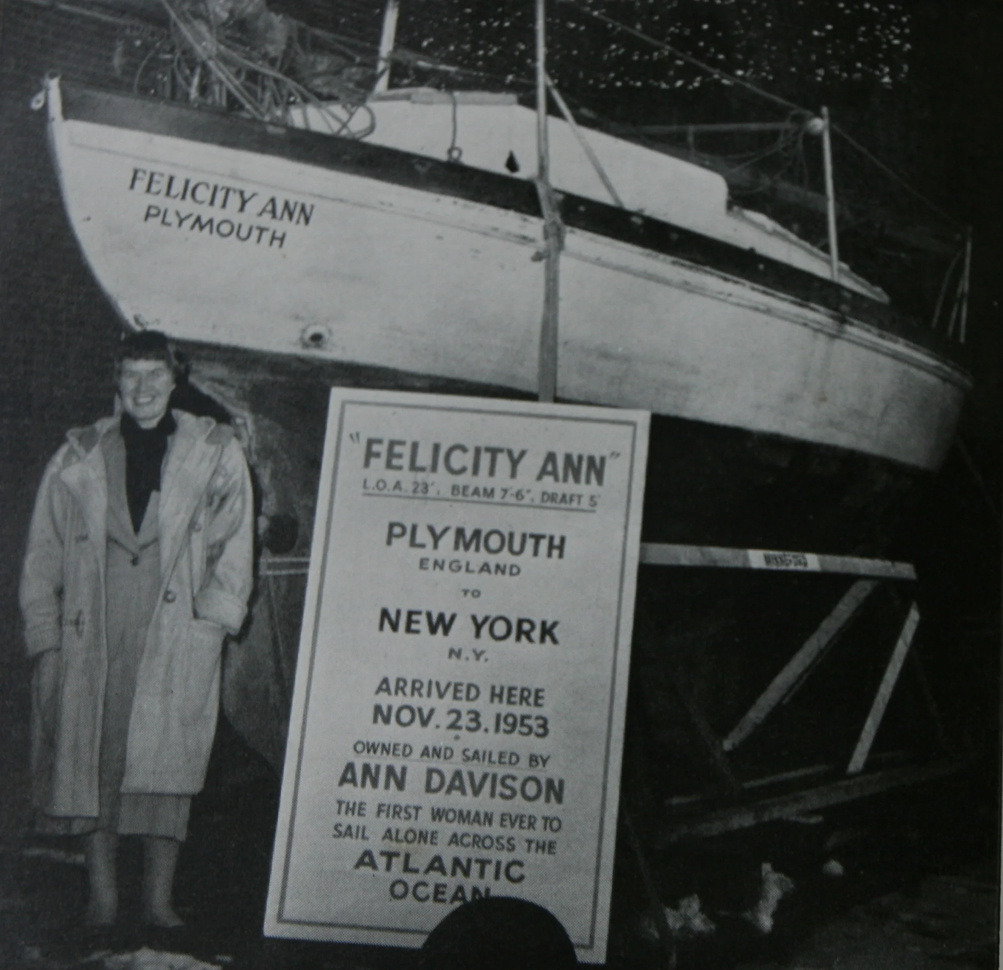 Ann Davison and Felicity Ann after accomplishing their historic solo sail.