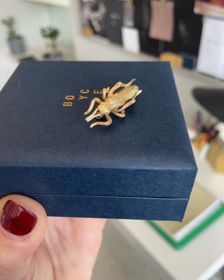 Lucky locust for a grain merchants wife - I have always had a penchant for brooches and hats.  I can&rsquo;t keep my hands off either and coveted this absolute gem! Xx  #brooch #gold #goldbrooch #yellowgold #bespokejewellery #finejewellery #georginab