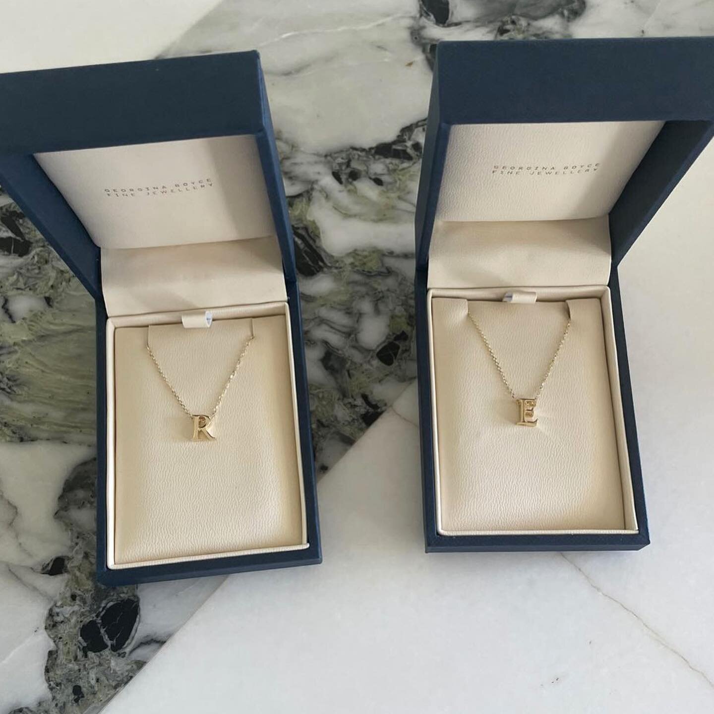 A pair of yellow gold initial necklaces off to their new home.  These have been so popular.  Super easy to wear, totally wearable and yummy polished yellow gold. Simple and sweet. Xx #gifting #jewellery #personalisedjewellery #finejewellery #goldneck
