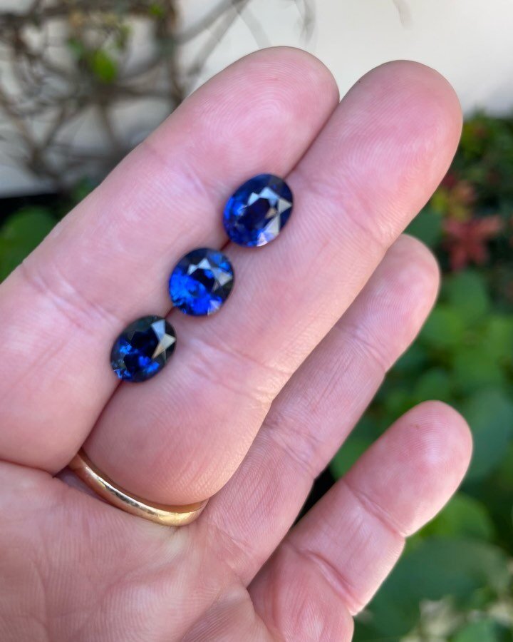 One for sorrow, two for joy and three for a boy!  These delightful oval blue sapphires were sourced for a lovely boy to propose to his bride.  He has chosen one (the top one) and it&rsquo;s in a ring ready to be handed over.  Eek! Life moment incomin