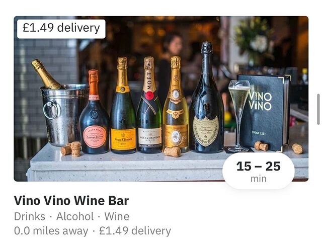 Just in time... Vino Vino Now available on @deliveroo