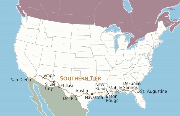 My route, though, I may deviate at New Roads and head through Arkansas then picking up the route 66 route. I also plan to add Vegas, Roswell, and the Grand Canyon 