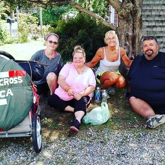 2015 August 9th and 10 met Sharon and Kathleen at the bike shop to make some changes for the hitches and freshening up my tent cover sign. Later the got me on the road and sharon got Angie to the hotel ahead of me on bicycle and Kathleen pushed me and pushed me to get me up the his on another route to get me to the hotel too. It was a good day people up and down that hill were outside cheering me on. This was still early in my Journey where 10 miles was a huge day.