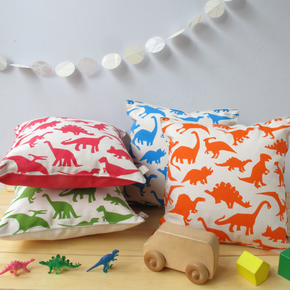 CALLING DINO LOVERS! How cute are these cushions made by talented screen printer and mama Helen Rawlinson ? Bold and bright, perfect for a little one's room. 