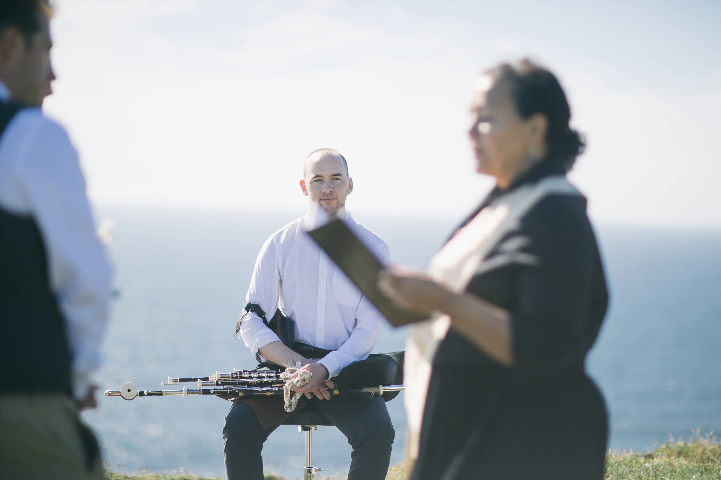 Uilleann pipes for a civil ceremony wedding at the Cliffs of Moher, Clare.