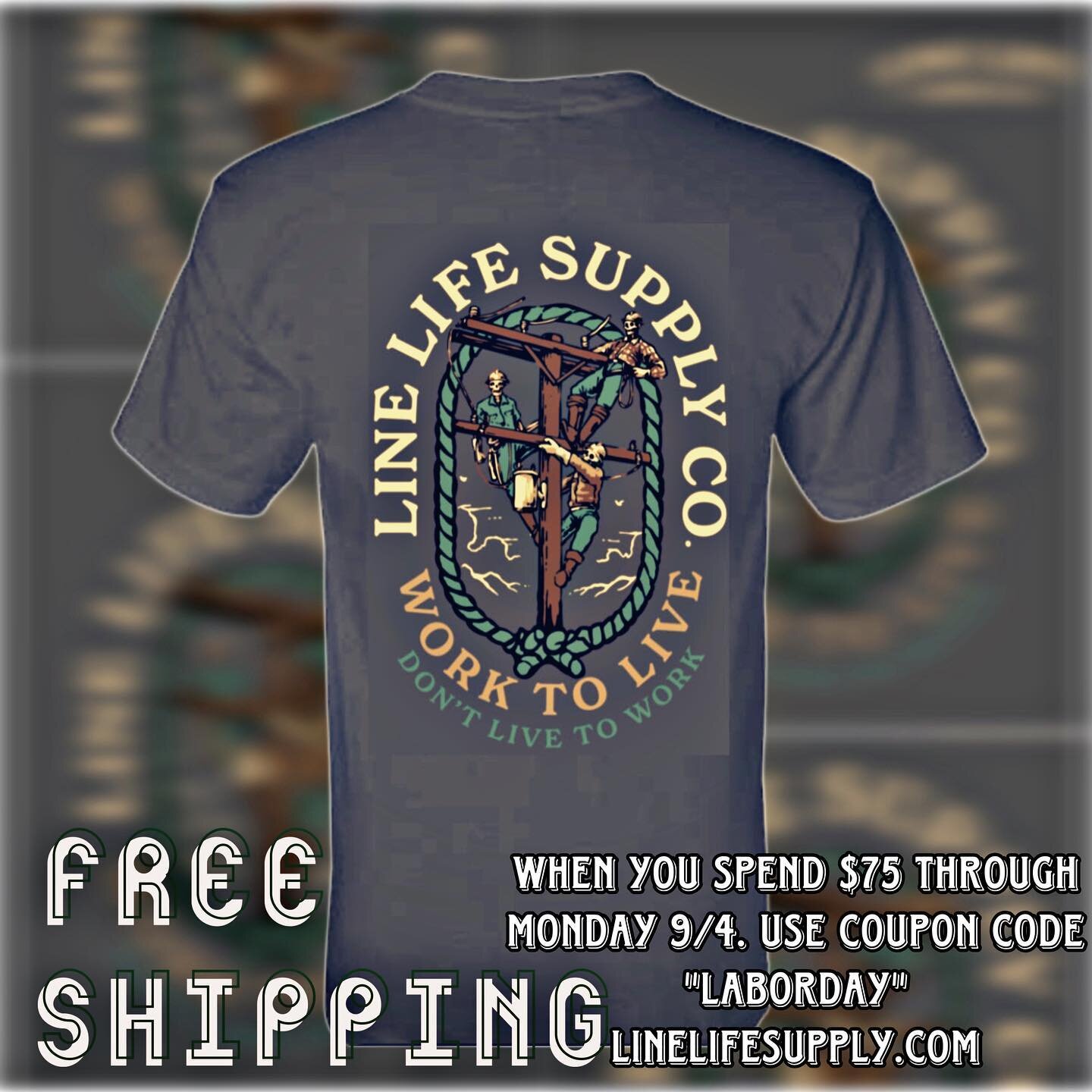 Celebrating one of the hardest working trades out there with 🆓 SHIPPING on orders $75+ using coupon code &bull;LABORDAY&bull; through Monday 9/4. #linemanlife #linelife⚡️ #linemanpride #linetrash #americanlineman #journeymanlineman #linefamily #unio