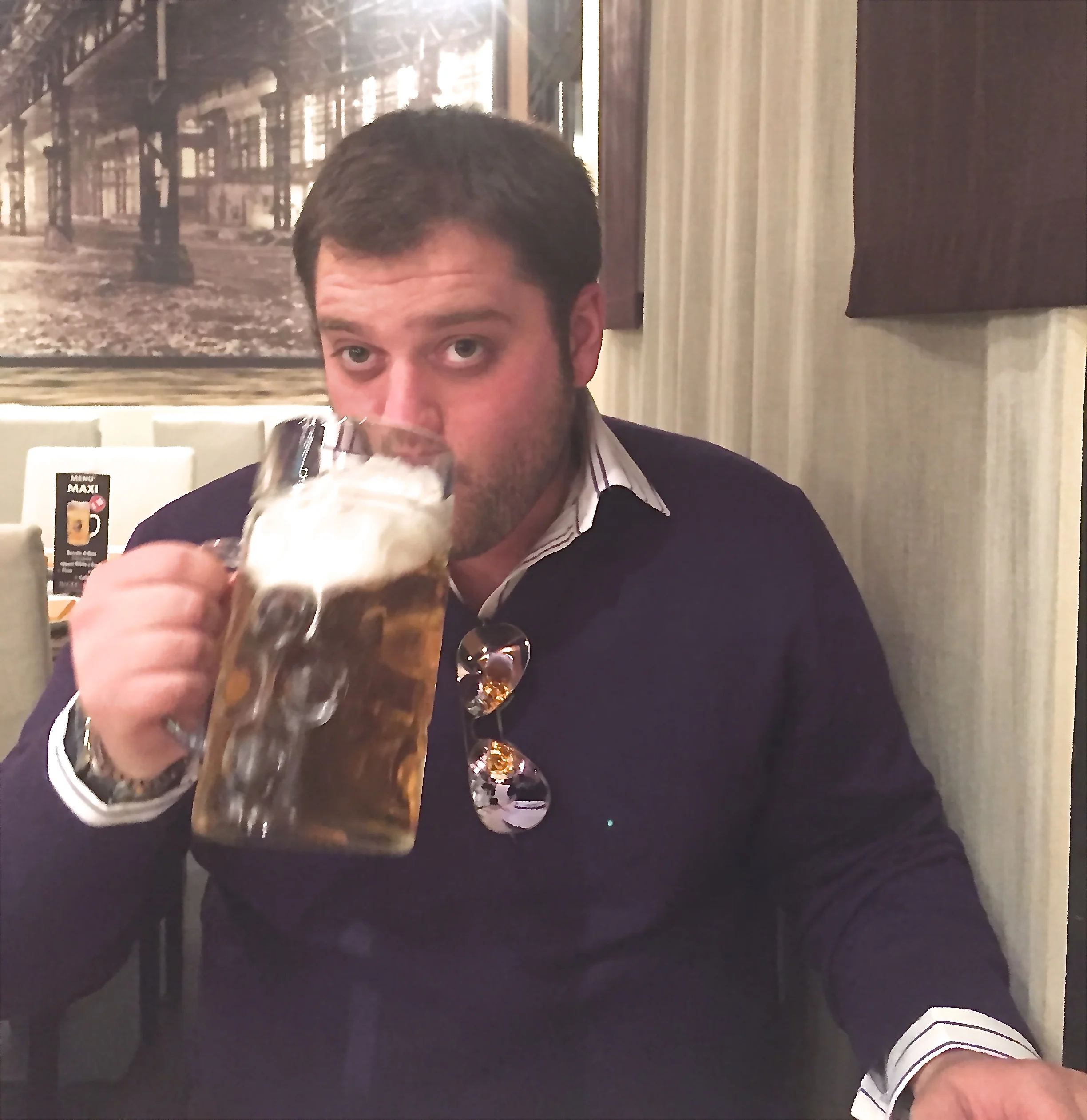 Someone get this man a beer... a giant beer. Chris took me to an all you can eat Italian pizza restaurant, and talked about wanting to take my brother and cousin there... start stretching your stomachs now guys.