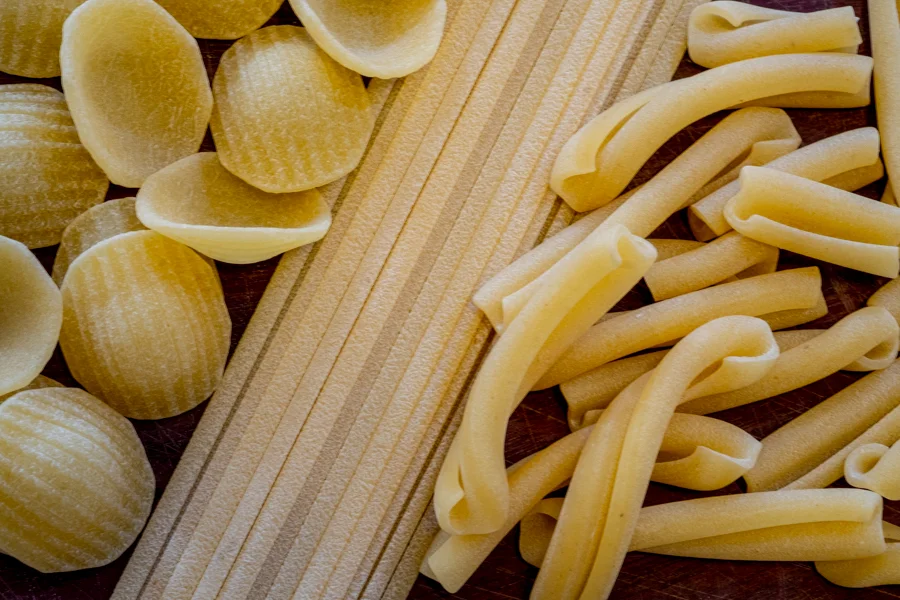 You can see the rough texture of a well-made dried pasta, extruded using bronze dies.