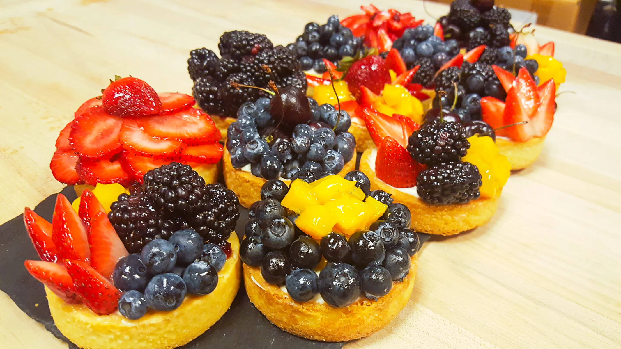 Lauren created Fresh Fruit Tarts with Mascarpone Cream. In Italy and at all M’tucci’s it’s all about fresh.