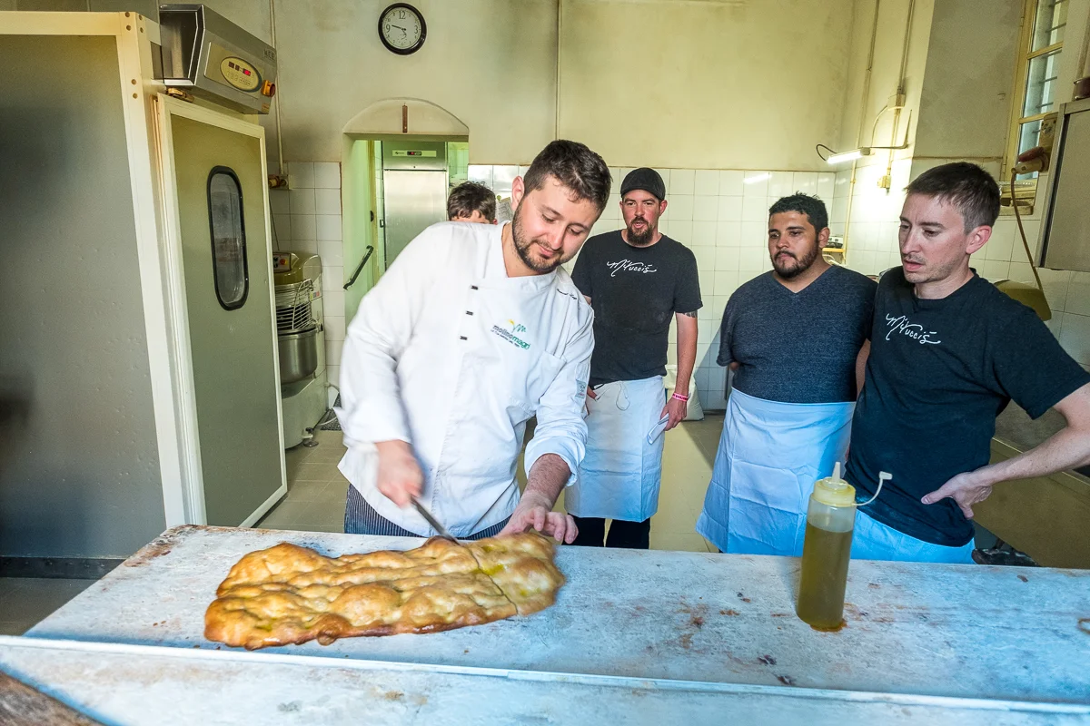 Working with master baker, Francesco, in Carrera, Italy.