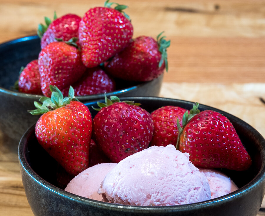 M'tucci's Strawberry Gelato is loaded with Fresh Strawberries