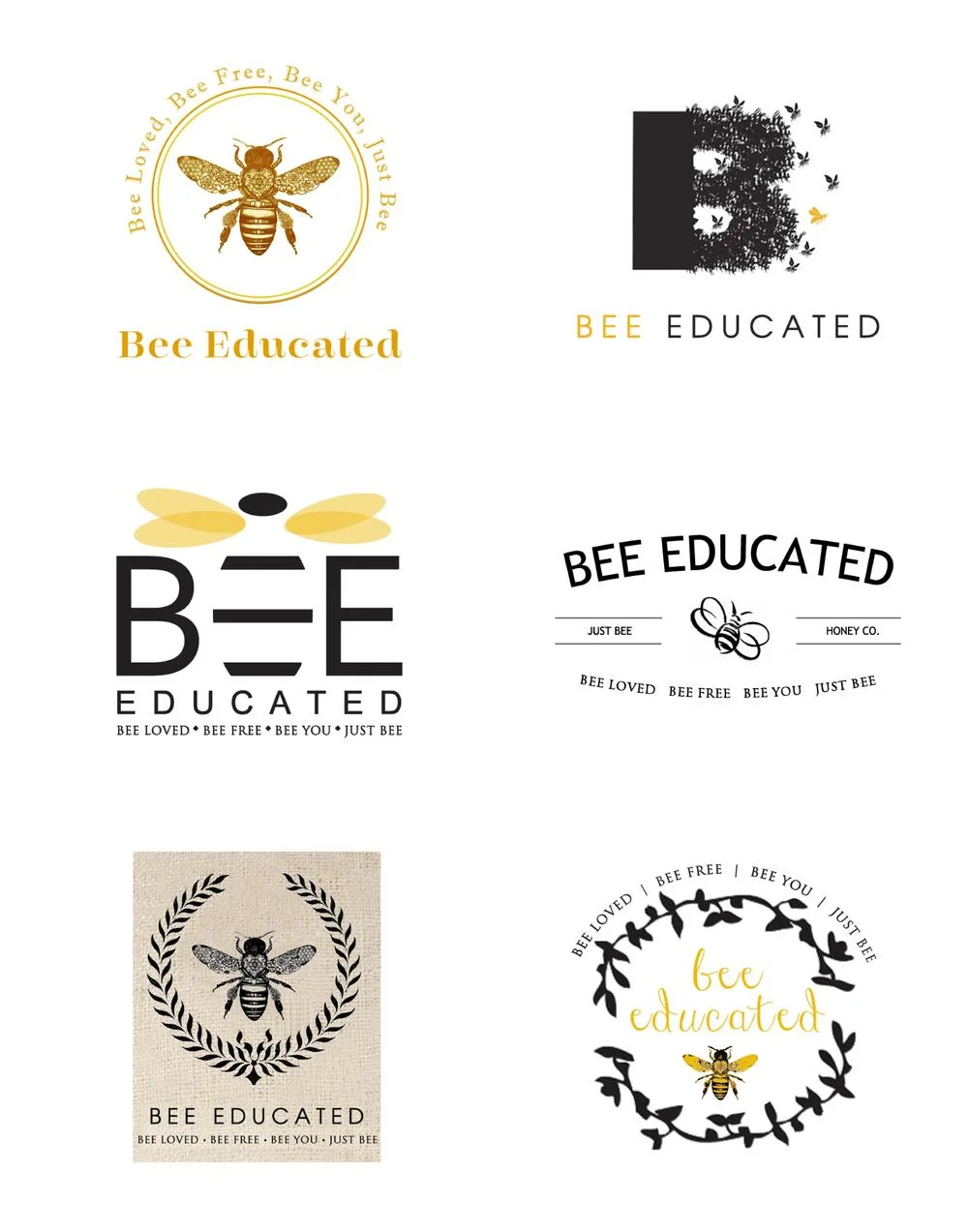 Here's a sample of what one round of logo iterations look like. With your feedback we narrow down the selection and make small changes.