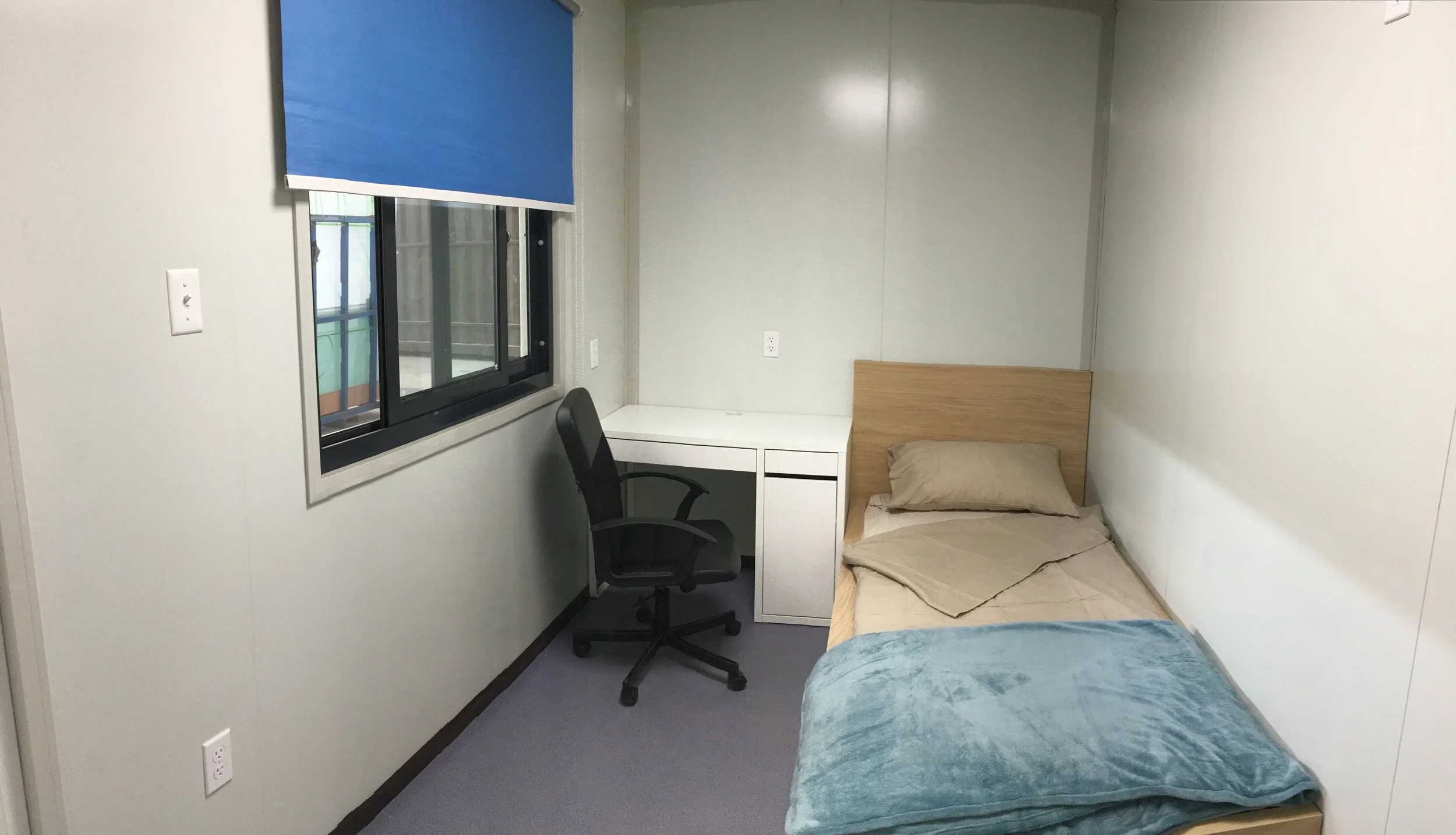  Private workforce camp bedroom packaged in a 40HQ container module. Supplied fully-furnished to the client. 