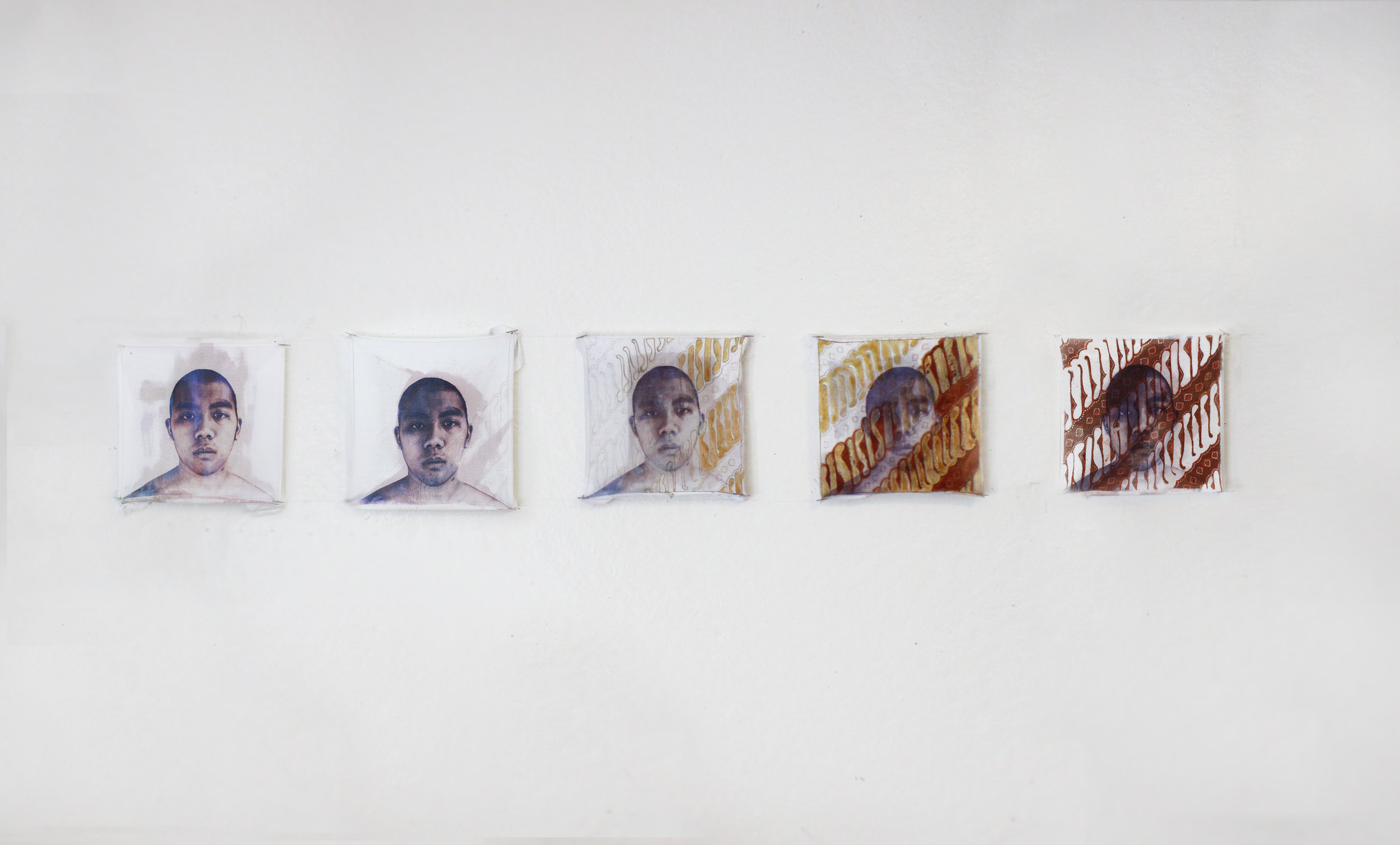Self-Potraits 2015 8" x 8 " each Cyanotype and Indonesian Batik on Cloth