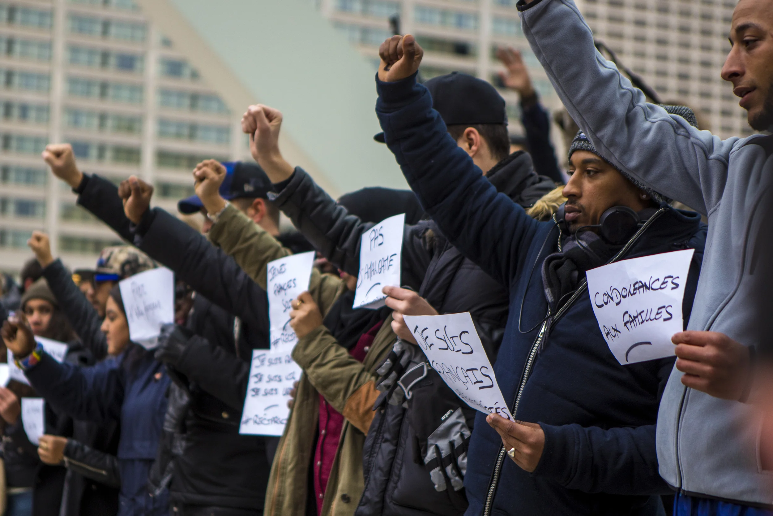 Hundreds came out to Toronto's Nathan Phillips Square on Nov. 14, 2015 to show support and send messages of solidarity with the people of Paris after the Nov. 13 terrorist attack that left 130 people dead. 