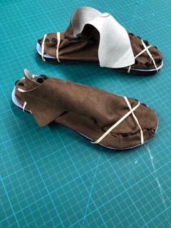 Waiting for shoes to dry and cure.