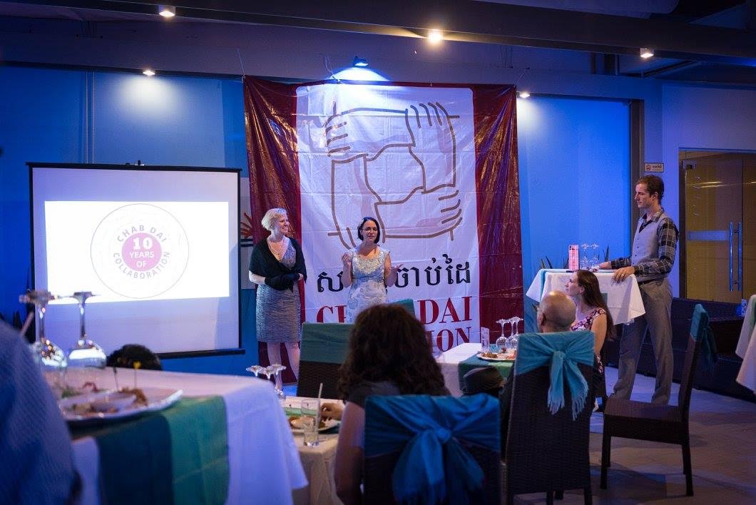 Julia speaks at a Chab Dai Fundraiser