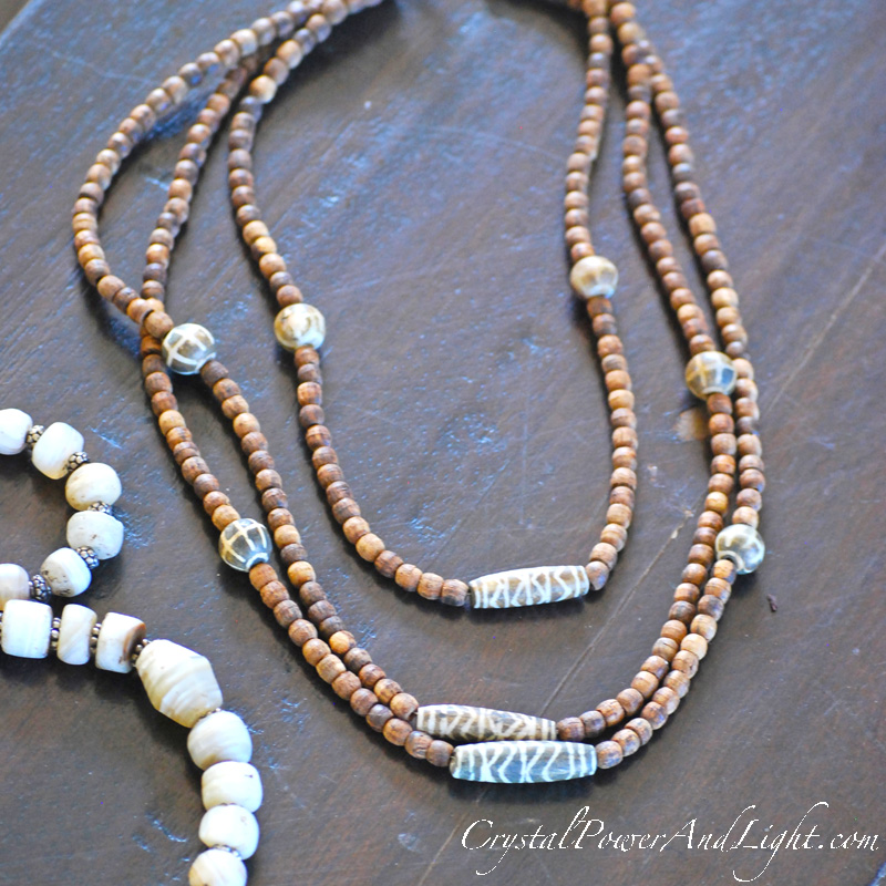 Crystal Power and LIght Wooden bead necklace