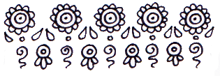 Draw three flower petal shapes sprouting from the bottom of each circle: