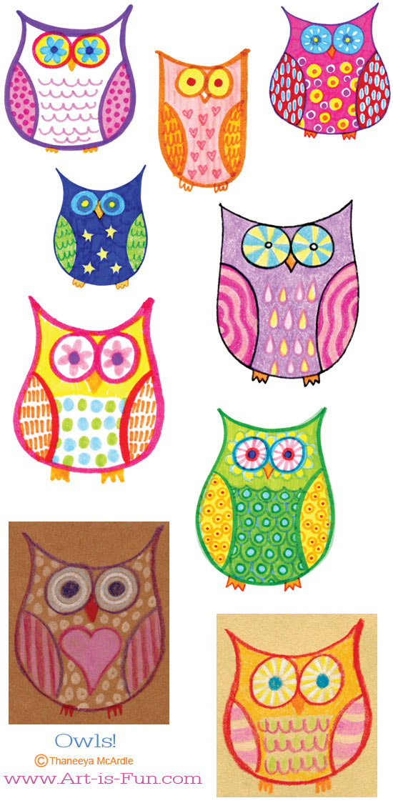 sketches of cute owls