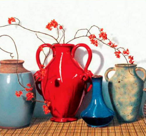 One of Cecile Baird's colored pencil still life paintings, as seen in her book Painting Light with Colored Pencil