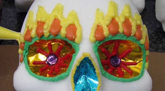 Decorating a Sugar Skull with Flames