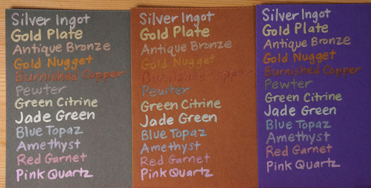 Spectrum Noir Metallic Markers on grey, brown and purple papers