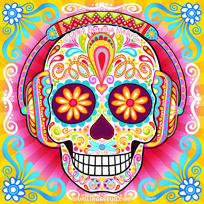 戴着Thaneeya耳机的Sugar Skull