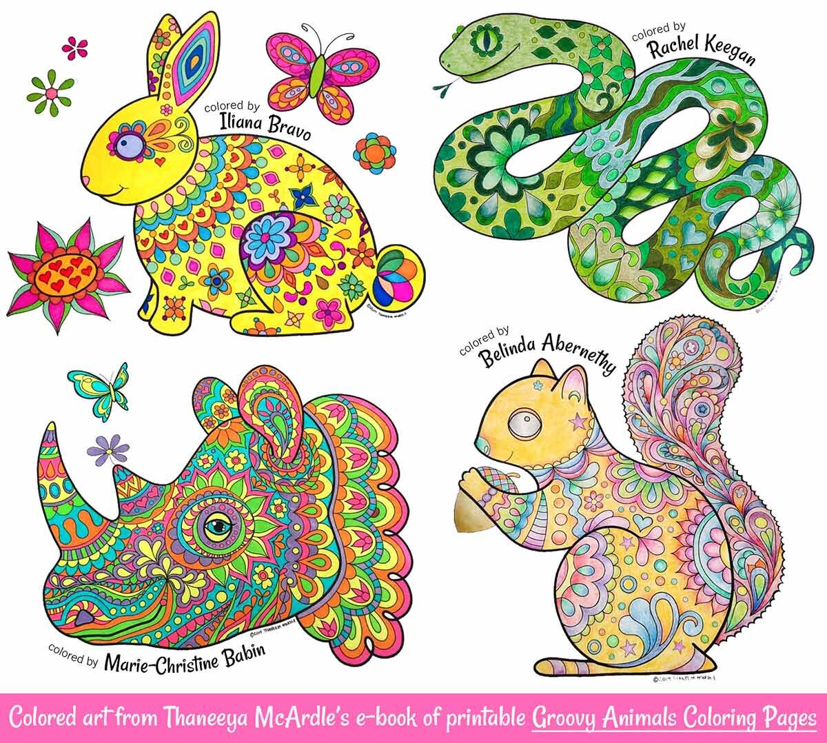 Groovy Animals Coloring Pages   Fun Printable E Book of 20 Detailed Animals  to Color — Art is Fun