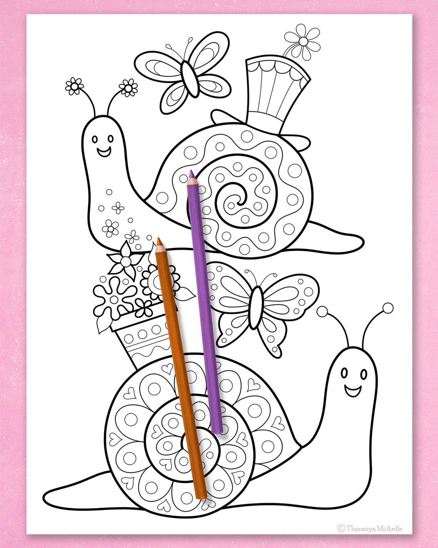 Cute Snails Coloring Page by Thaneeya McArdle
