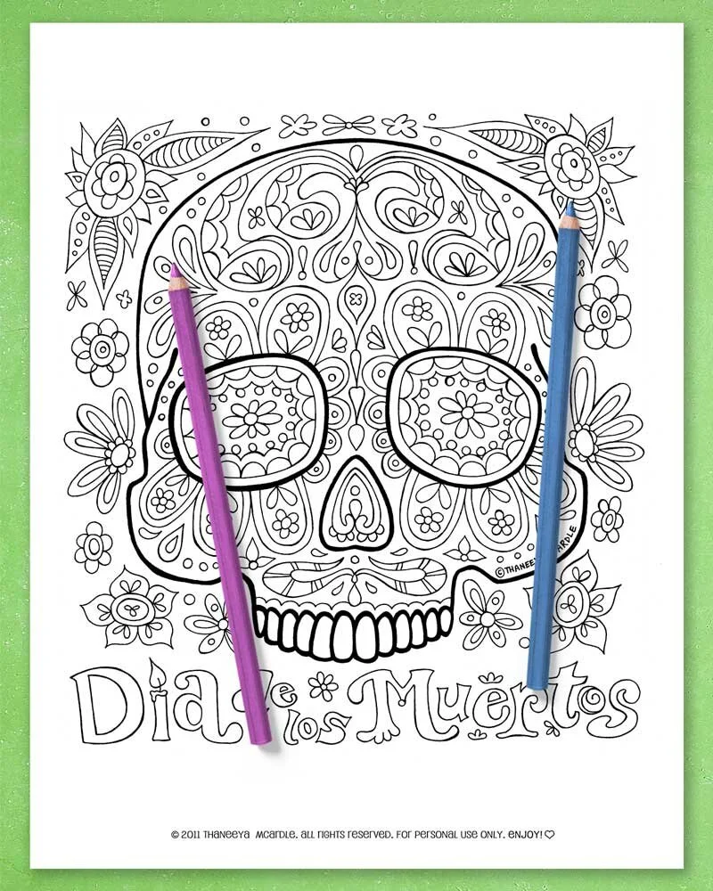 Sugar Skull Coloring Pages - Detailed Day of the Dead Coloring Pages by ...