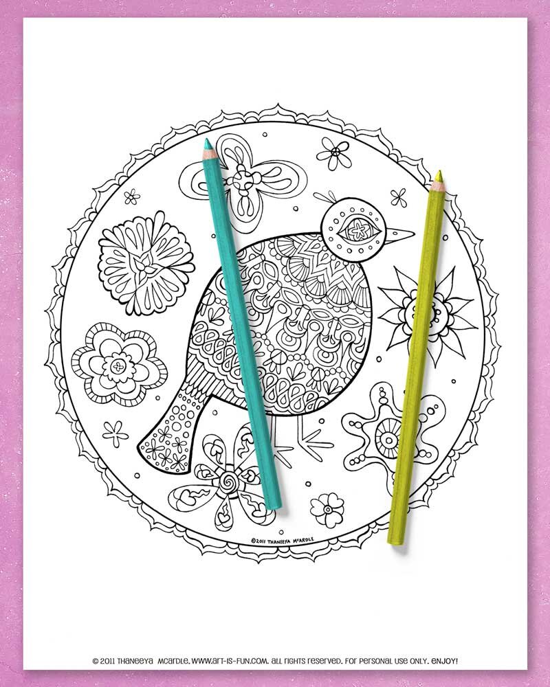 Folk Art Birds Coloring Pages Printable Coloring Book of Detailed