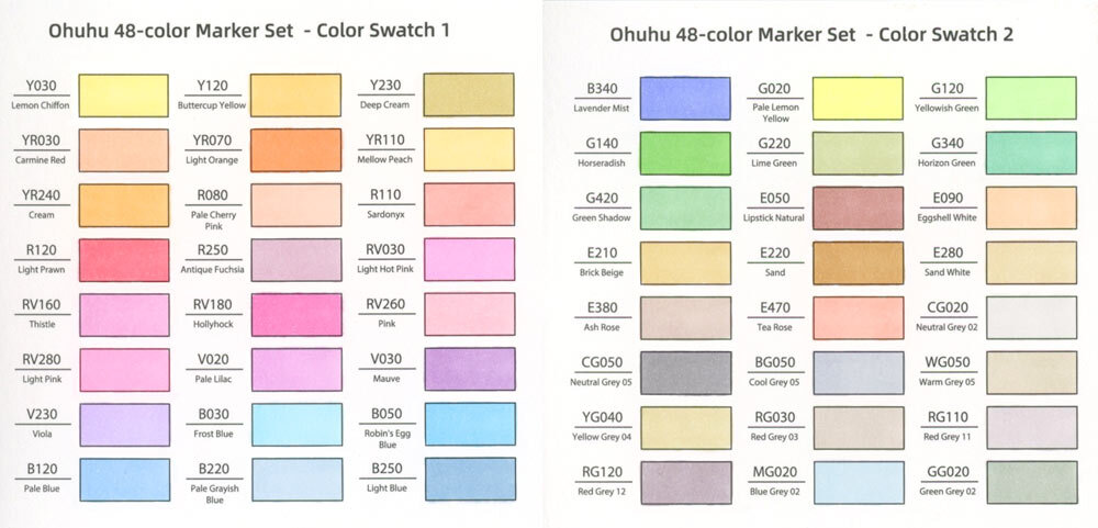 Swatching of the 48 Set of the Ohuhu Pastel Brush Markers 