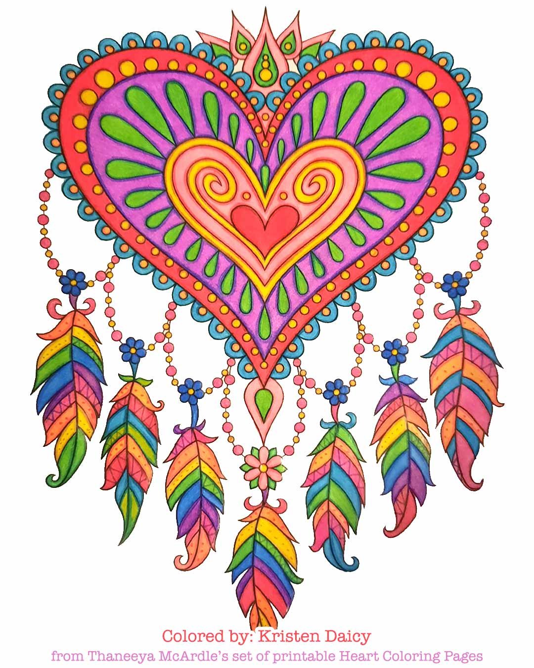Heart Dreamcatcher Coloring Page from Thaneeya McArdle's Set of 10 Printable Heart Coloring Pages