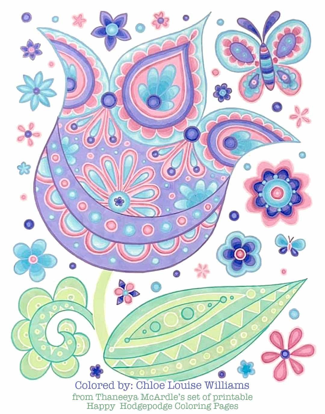 Groovy tulip coloring page from Thaneeya McArdle's set of printable Happy Hodgepodge Coloring Pages