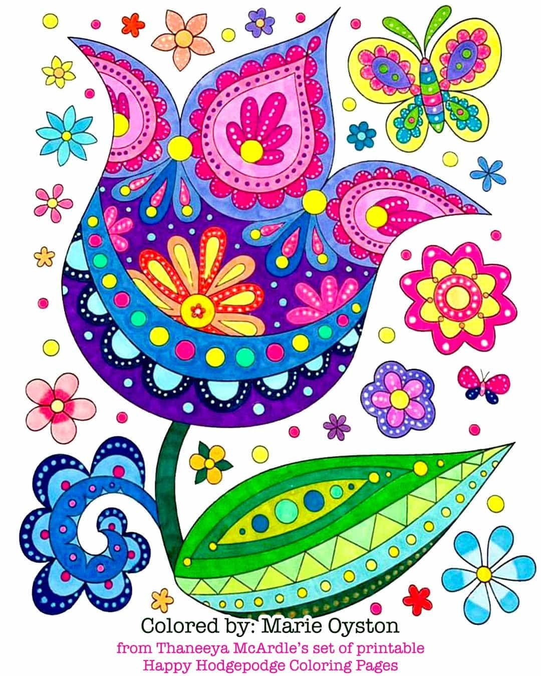 Groovy tulip coloring page from Thaneeya McArdle's set of printable Happy Hodgepodge Coloring Pages