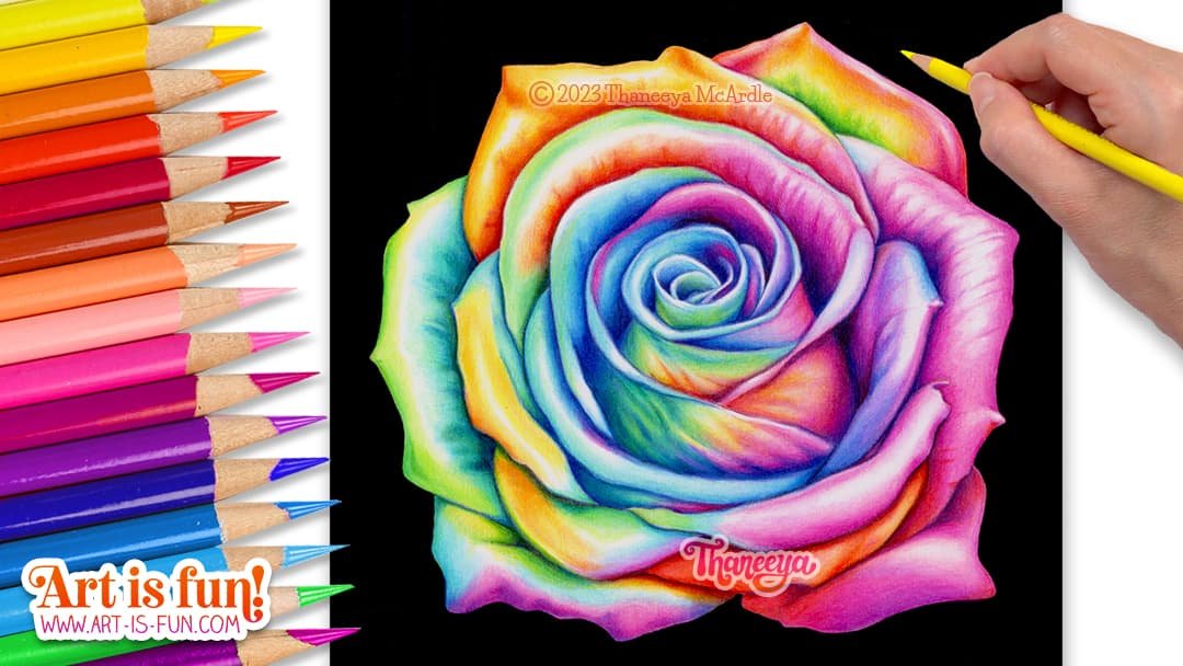 Rainbow Rose: A Vibrant Spectral Colored Pencil Art Print-anthinhphatland.vn