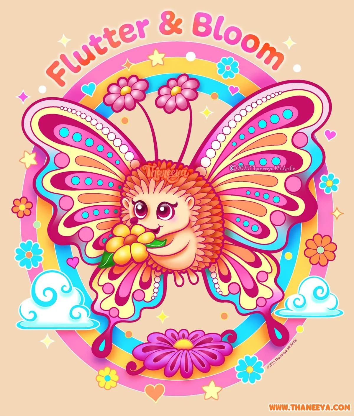 Kawaii Hedgehog Butterfly Art by Thaneeya McArdle