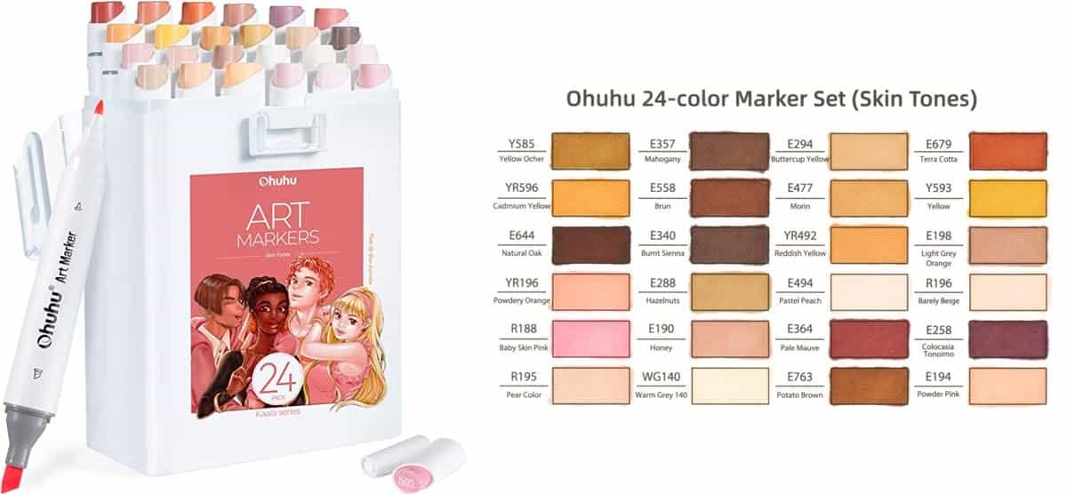 Ohuhu Kaala Skin Tones Marker Set - 24 Colors