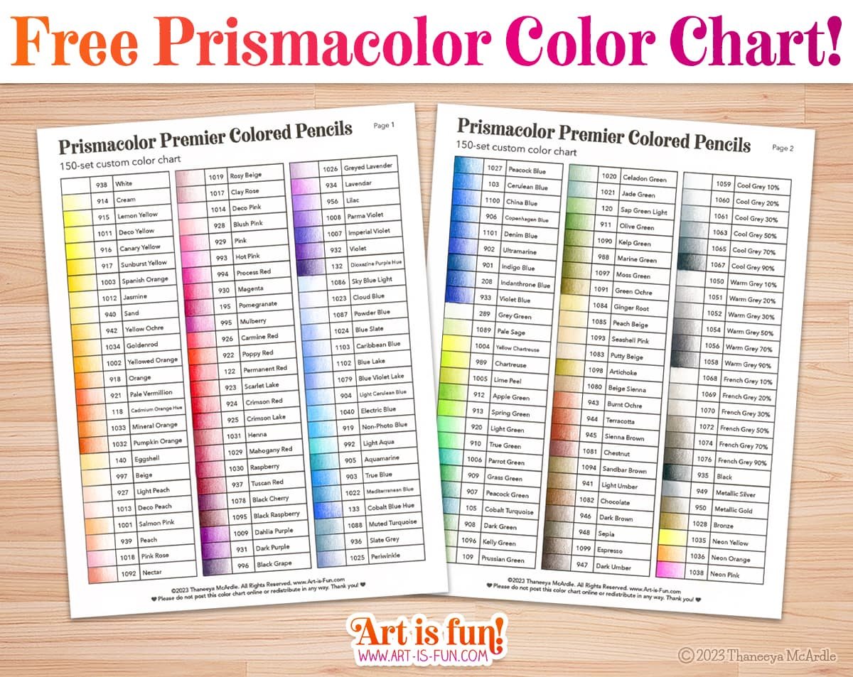 Prismacolor Colored Pencils Blank Color Chart for Set of 150 Colored Pencils  — Art is Fun